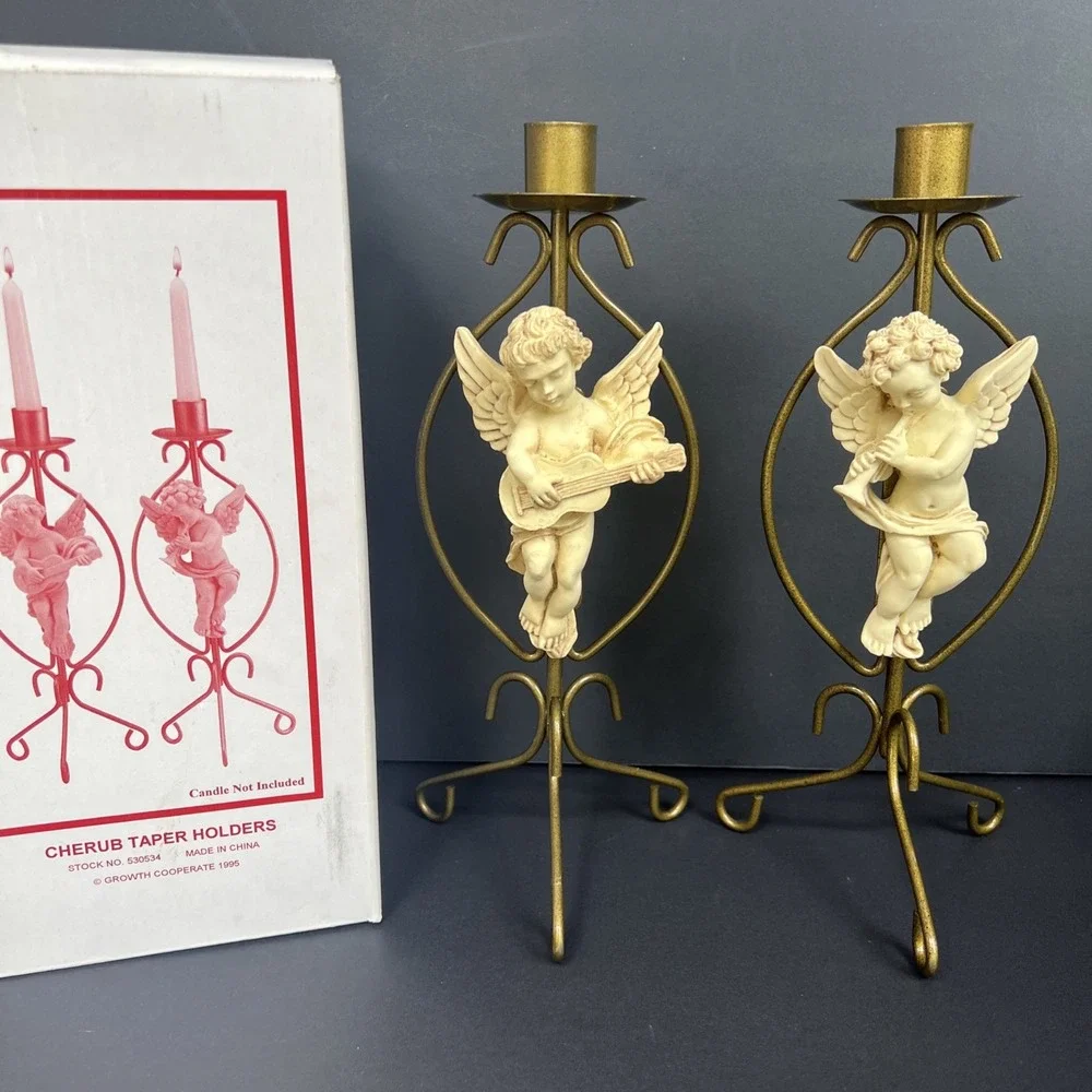 Vintage 1995 House of Lloyd Cherub Taper Candle Holders Set New Open Box